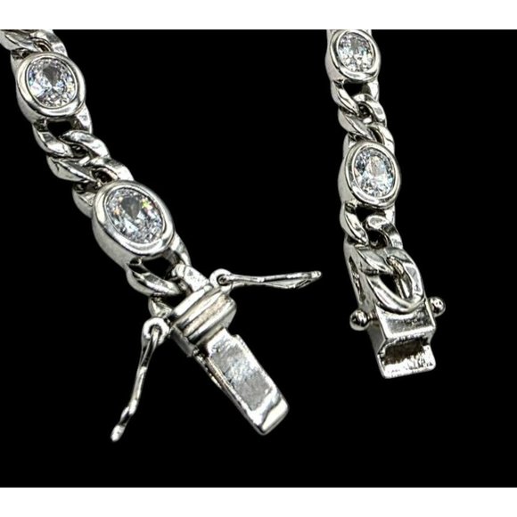 New Tocara Sterling Silver Bracelet Oval DiAmi Crystals Sparkle Curb Link 7.75" - Picture 6 of 12